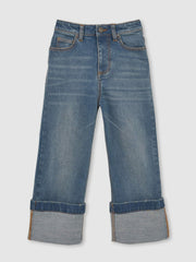 9-13 yrs Straight-Leg Turn-Up Jeans Blue | Children