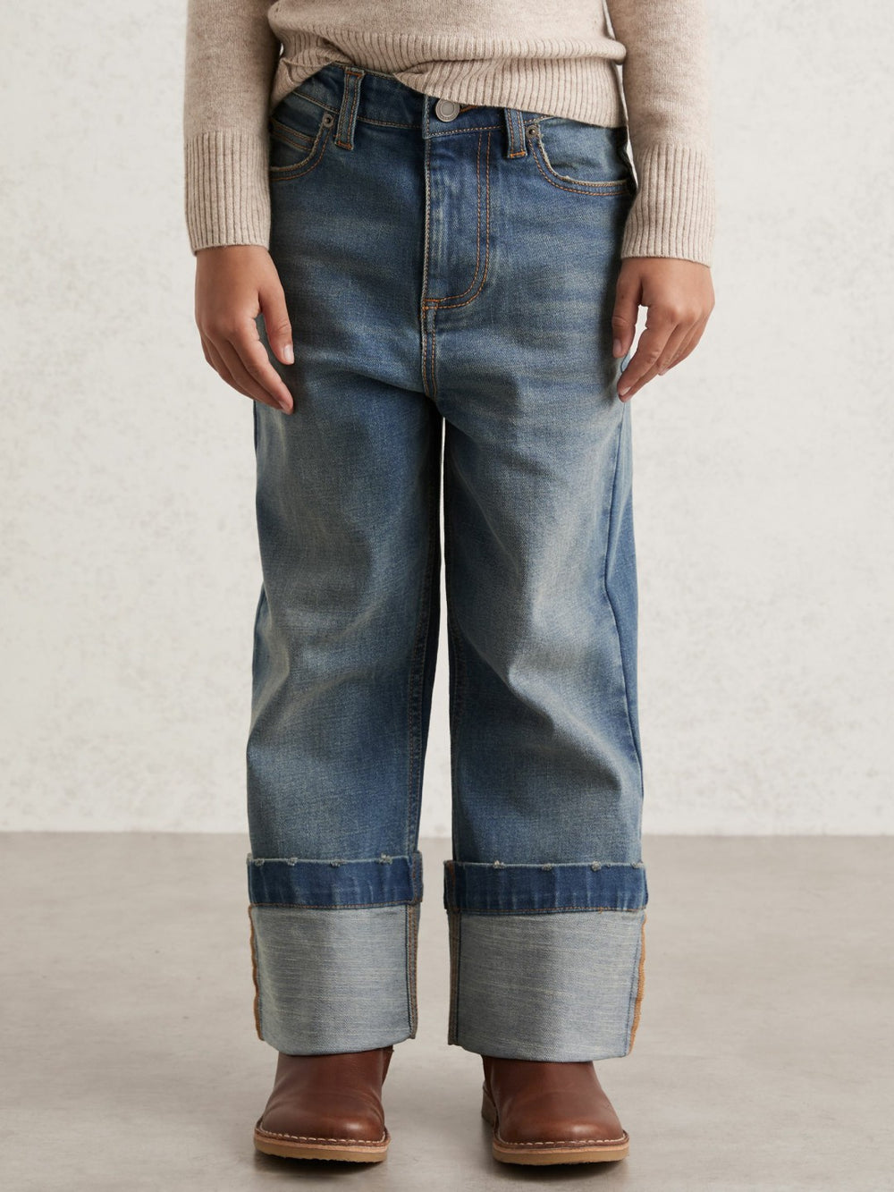 9-13 yrs Straight-Leg Turn-Up Jeans Blue | Children