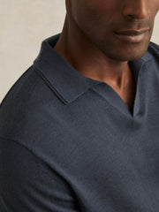 Merino Wool Open-Collar Polo Shirt Midnight Navy | Mens