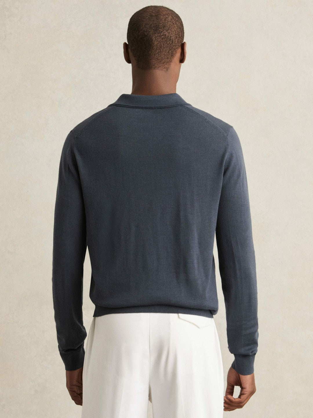 Merino Wool Open-Collar Polo Shirt Midnight Navy | Mens