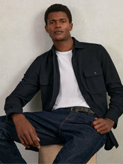 Textured Twin Pocket Cotton Blend Overshirt Navy | Mens