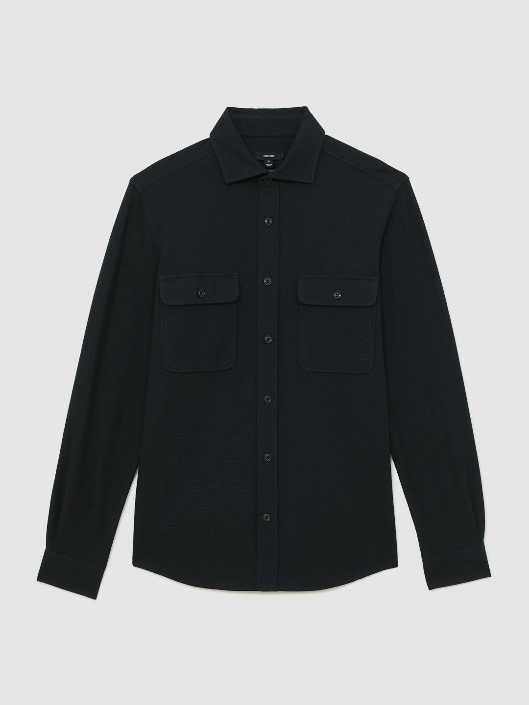 Textured Twin Pocket Cotton Blend Overshirt Navy | Mens