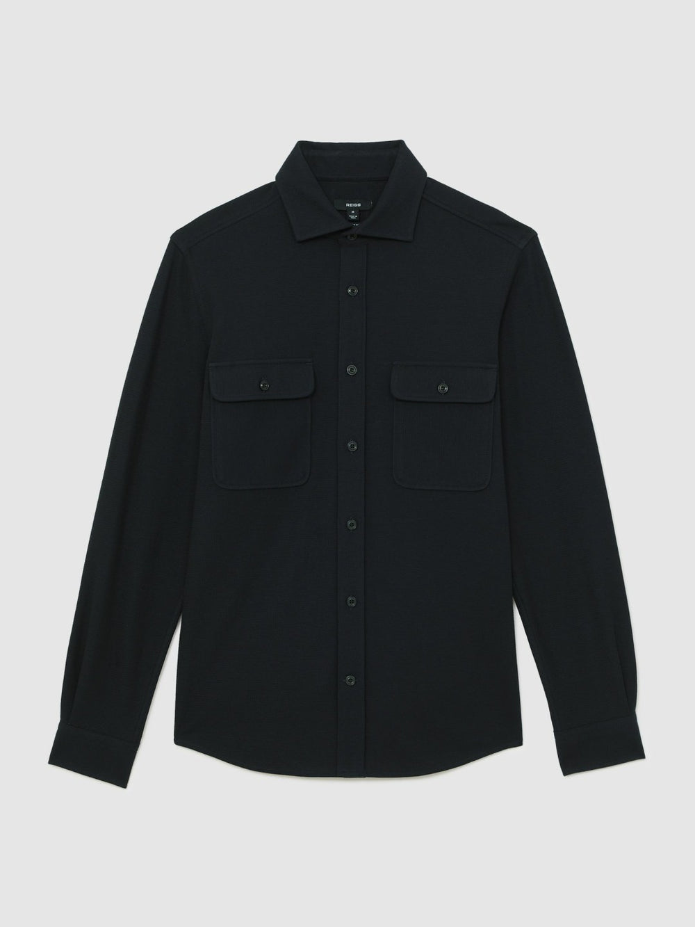Textured Twin Pocket Cotton Blend Overshirt Navy | Mens