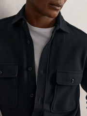 Textured Twin Pocket Cotton Blend Overshirt Navy | Mens
