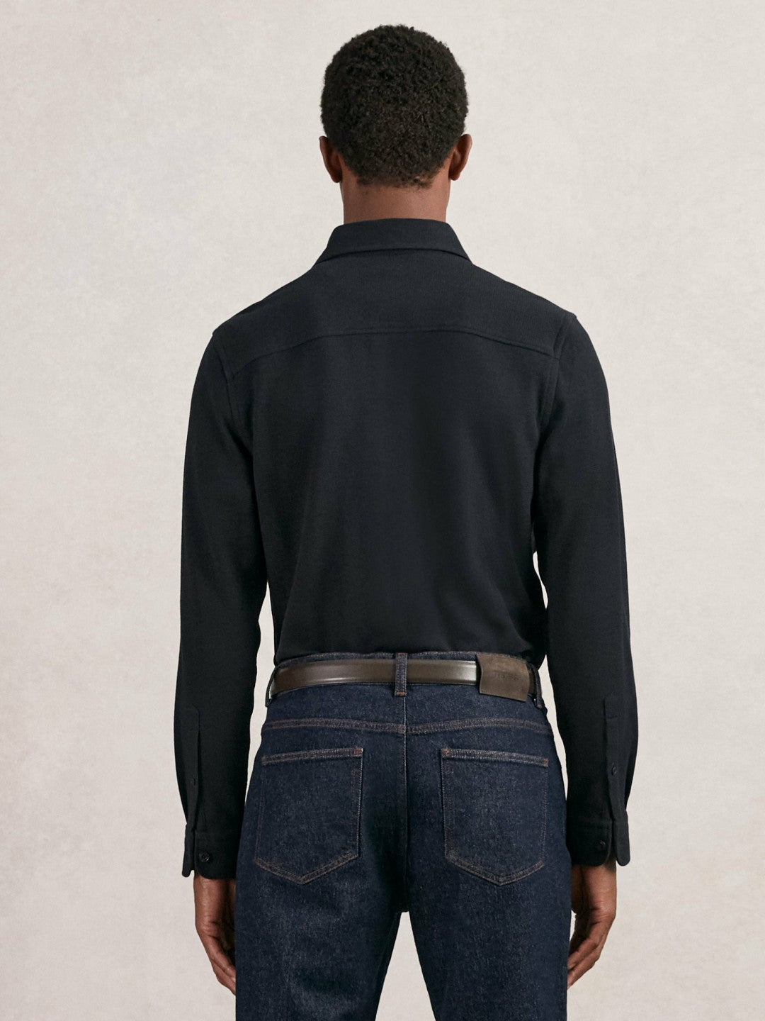 Textured Twin Pocket Cotton Blend Overshirt Navy | Mens