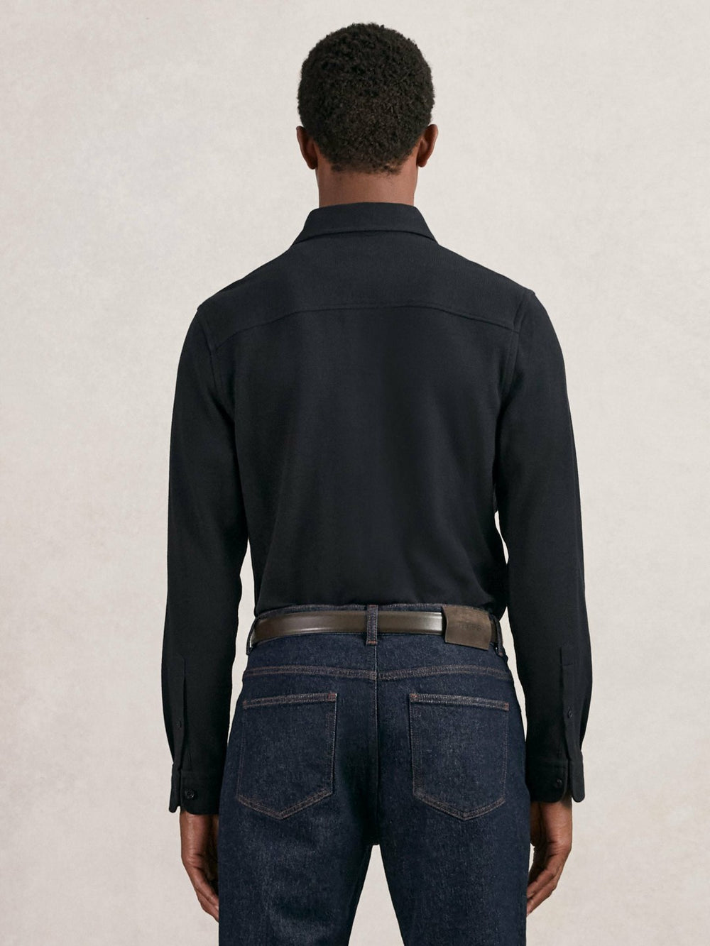 Textured Twin Pocket Cotton Blend Overshirt Navy | Mens