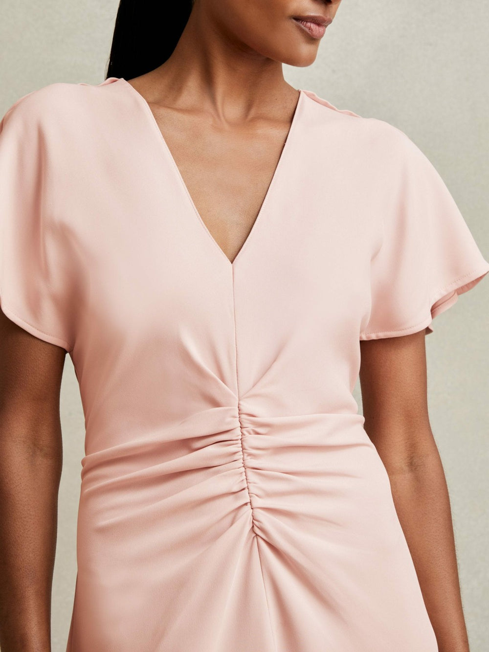 Ruched-Front Midi Dress Pale Pink | Womens