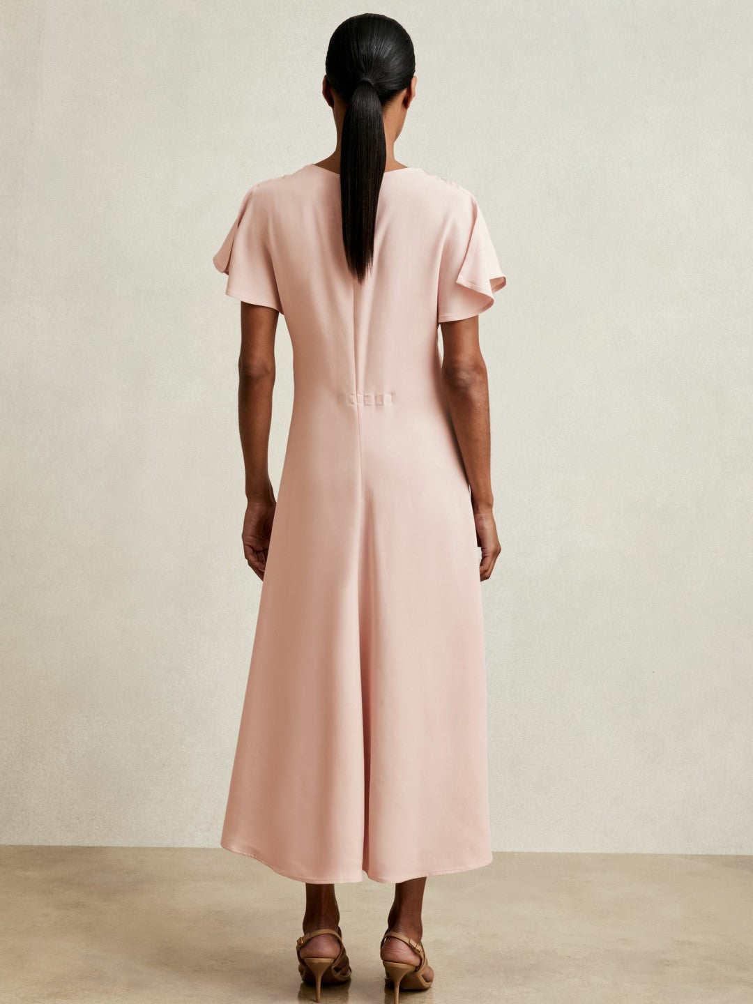 Ruched-Front Midi Dress Pale Pink | Womens