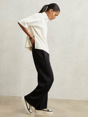 Petite Wide-Leg Interlock Drawstring Joggers Black | Womens