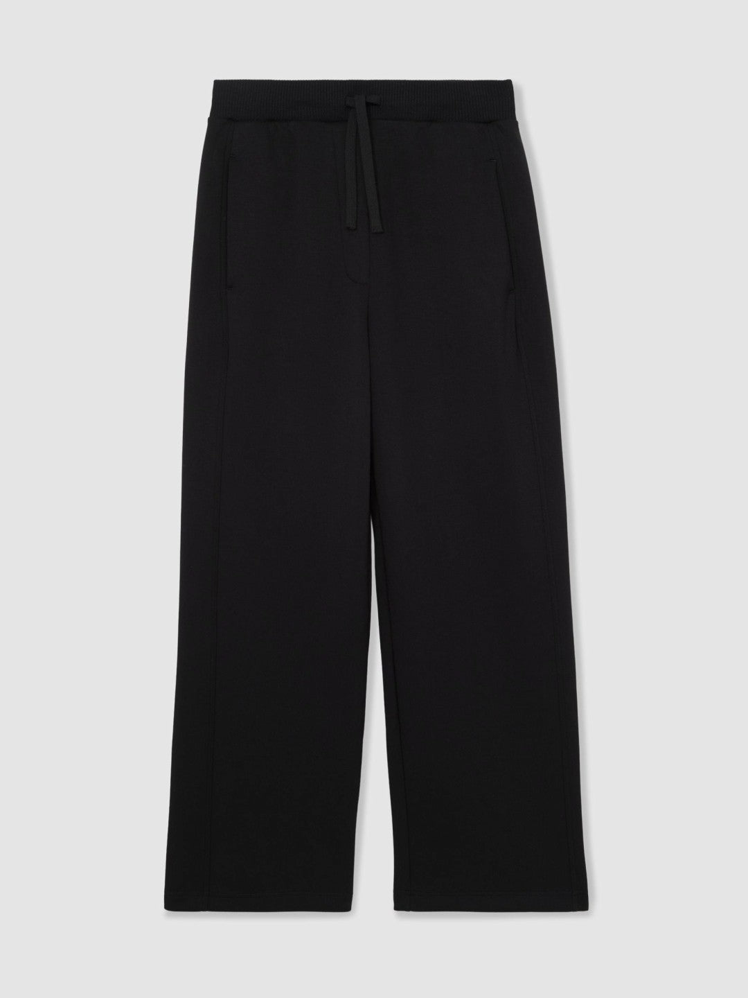 Petite Wide-Leg Interlock Drawstring Joggers Black | Womens