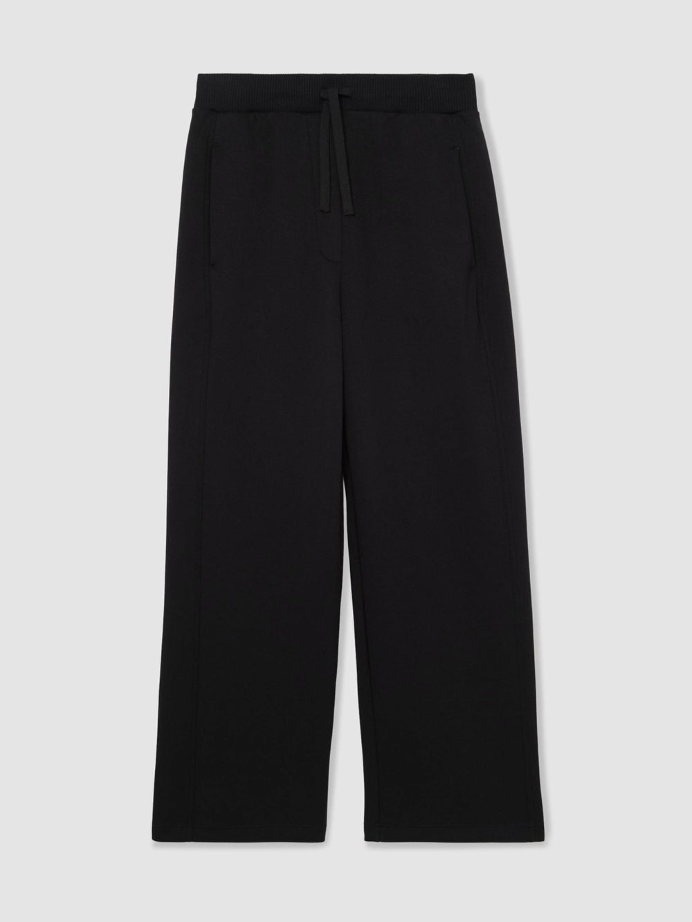 Petite Wide-Leg Interlock Drawstring Joggers Black | Womens