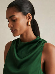 Satin Drape-Neck Layered Dress Green | Womens