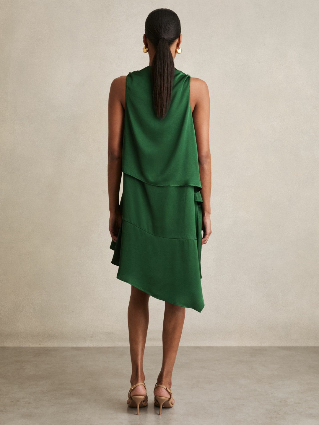 Satin Drape-Neck Layered Dress Green | Womens