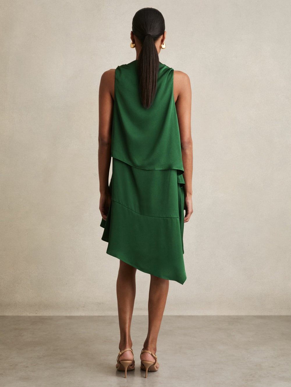 Satin Drape-Neck Layered Dress Green | Womens