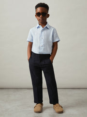 9-13 yrs Short Sleeve Linen Shirt Pale Blue | Children