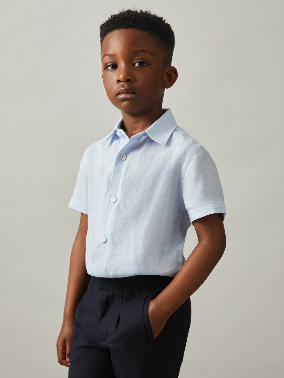 3-9 yrs Short Sleeve Linen Shirt Pale Blue | Children