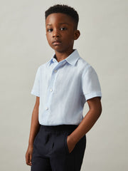 3-9 yrs Short Sleeve Linen Shirt Pale Blue | Children