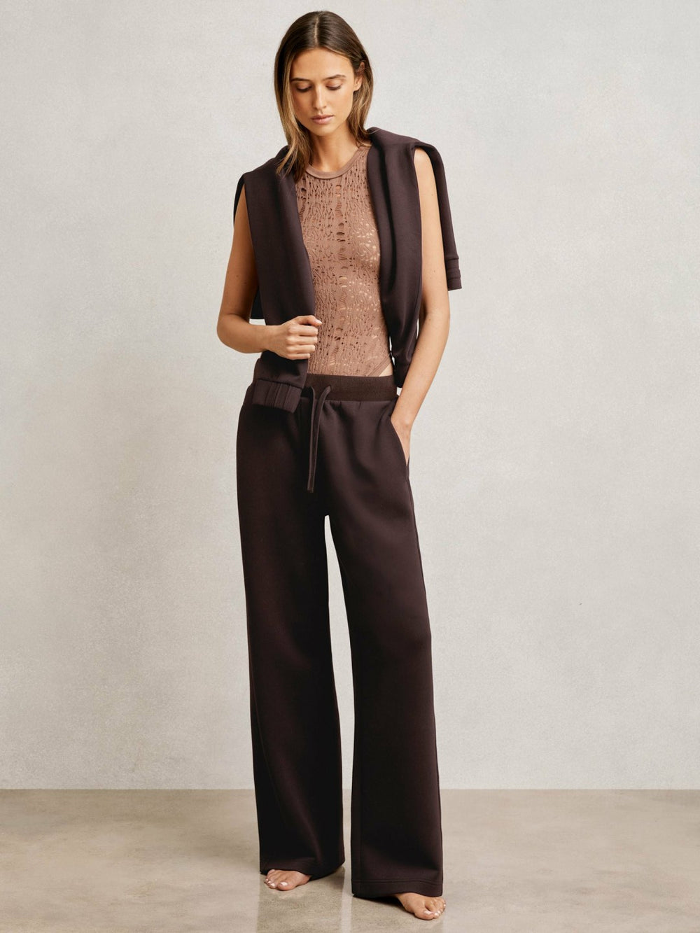 Petite Wide-Leg Interlock Drawstring Joggers Plum | Womens