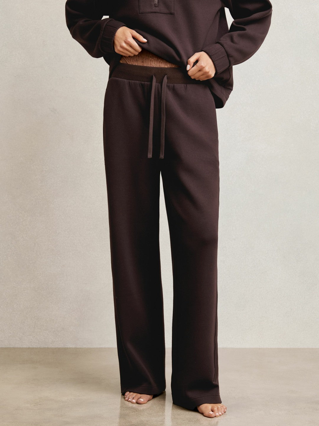 Petite Wide-Leg Interlock Drawstring Joggers Plum | Womens