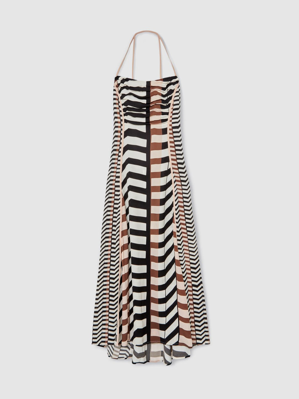 Chevron-Stripe Ruched Midi Dress Black/Brown | Womens