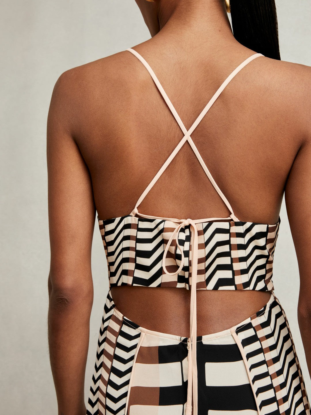 Chevron-Stripe Ruched Midi Dress Black/Brown | Womens