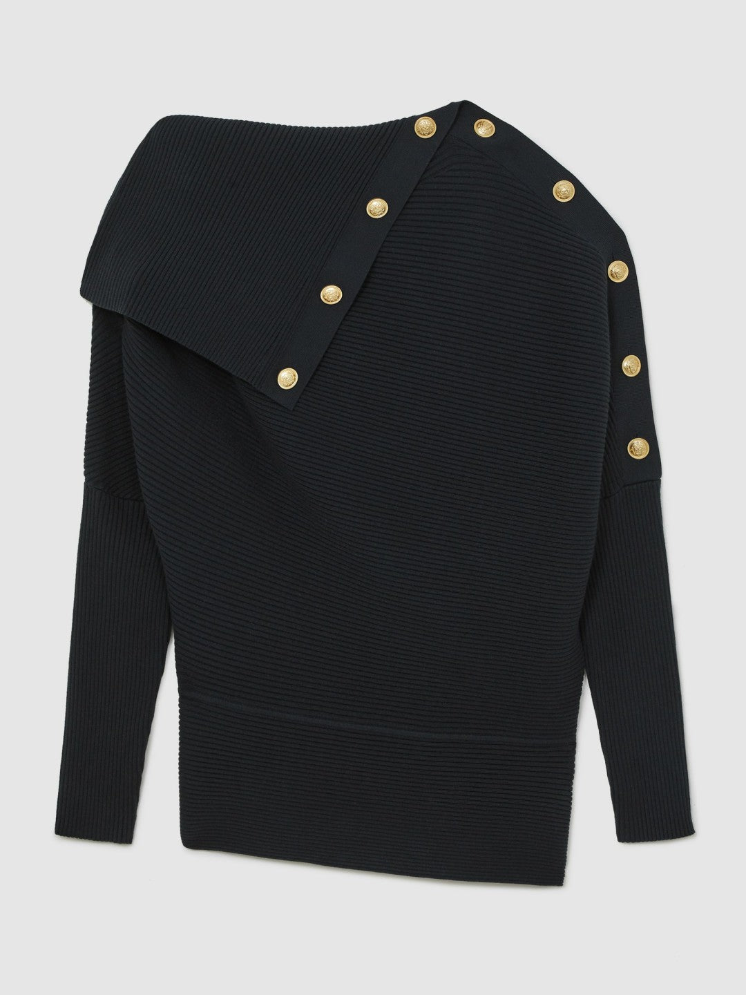 Rib-Knit Button Shawl Jumper Navy | Womens