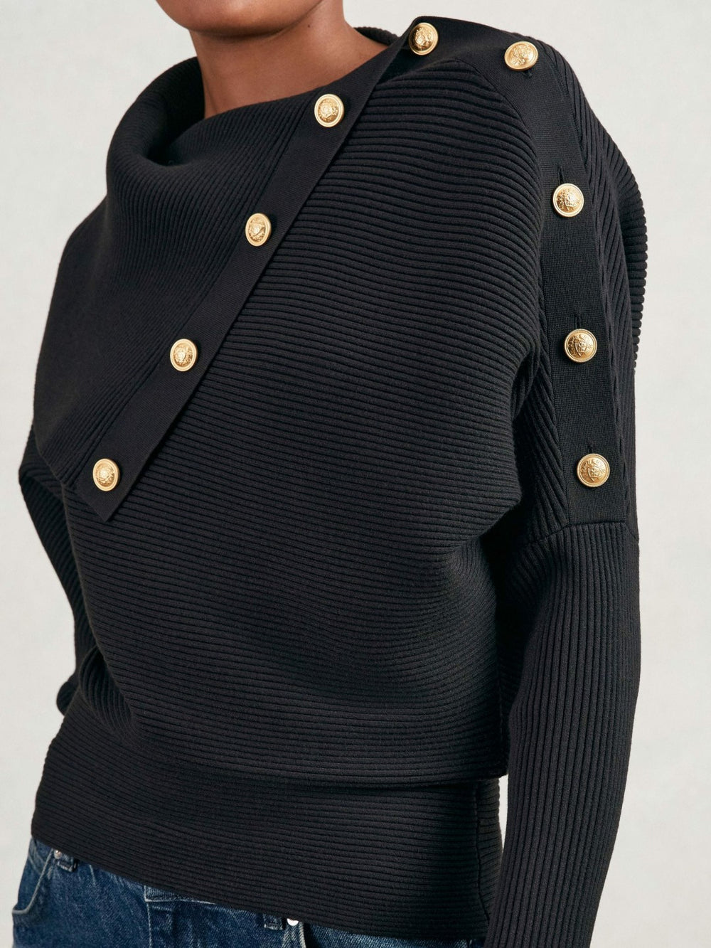 Rib-Knit Button Shawl Jumper Navy | Womens