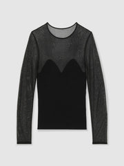 Mesh Knit Sweetheart Long-Sleeve Top Black | Womens