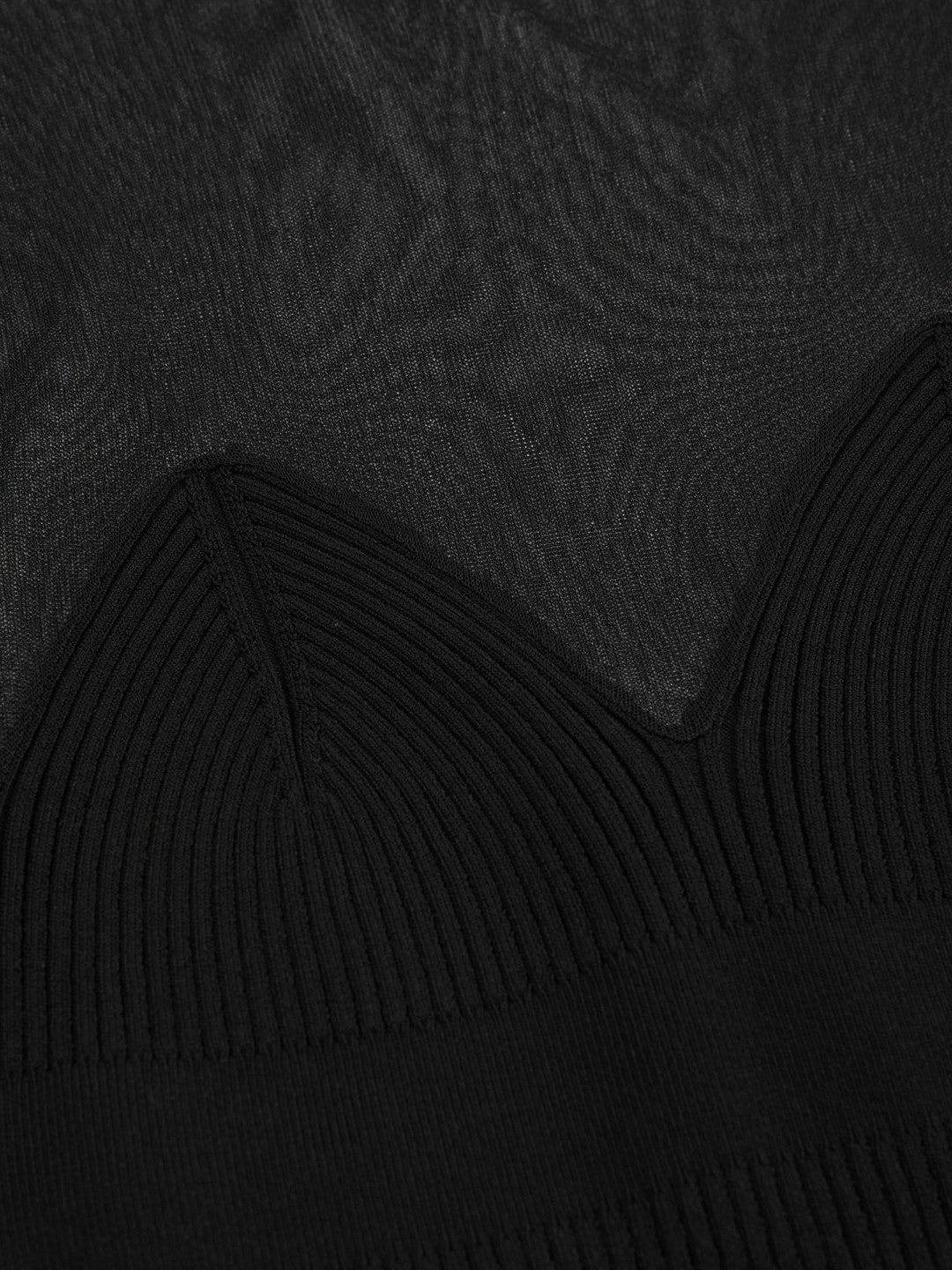Mesh Knit Sweetheart Long-Sleeve Top Black | Womens