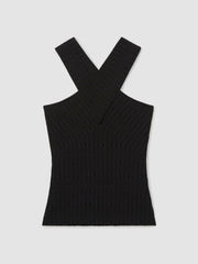 Cross Neck Textured Top Black | Womens