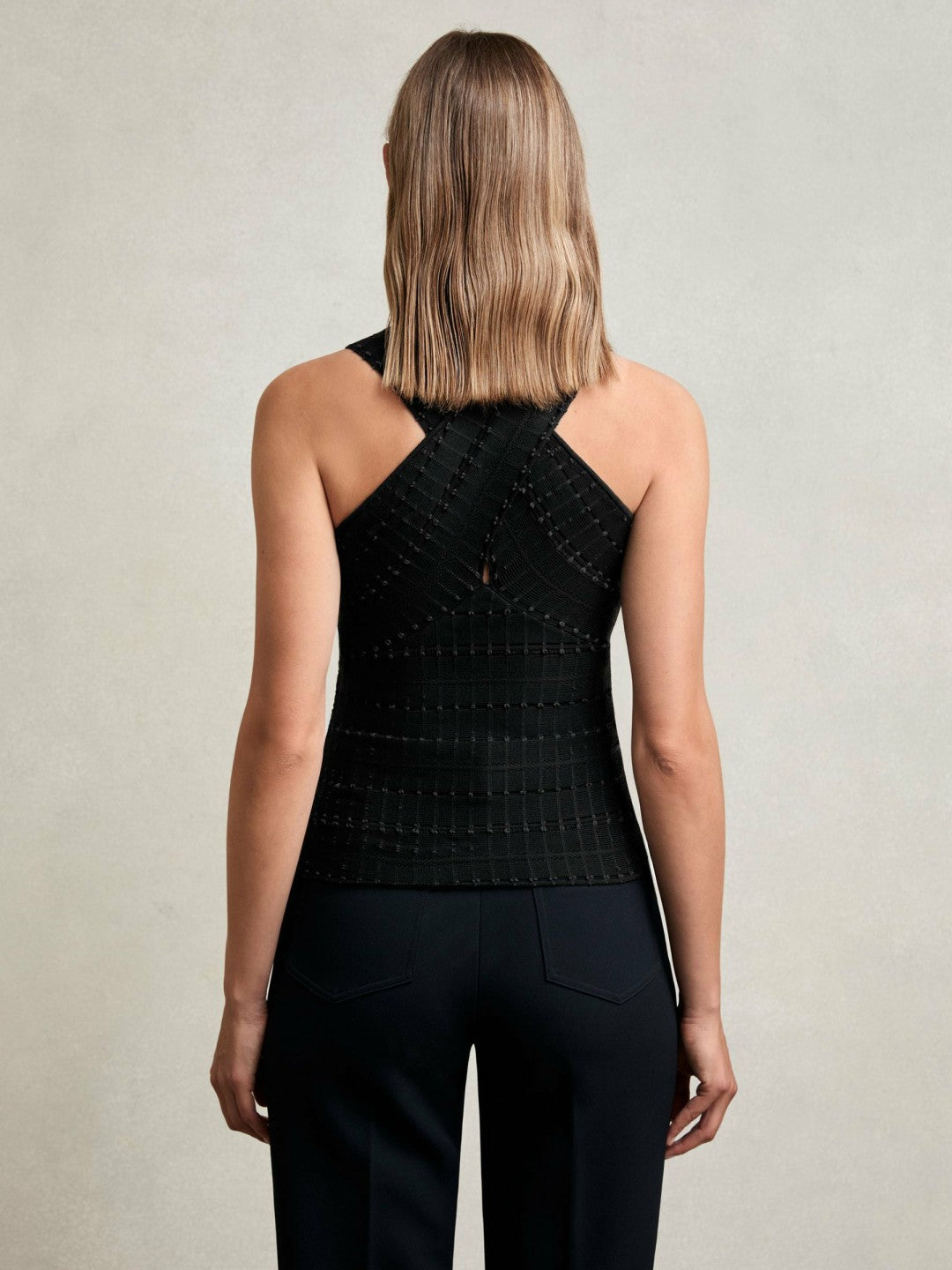Cross Neck Textured Top Black | Womens