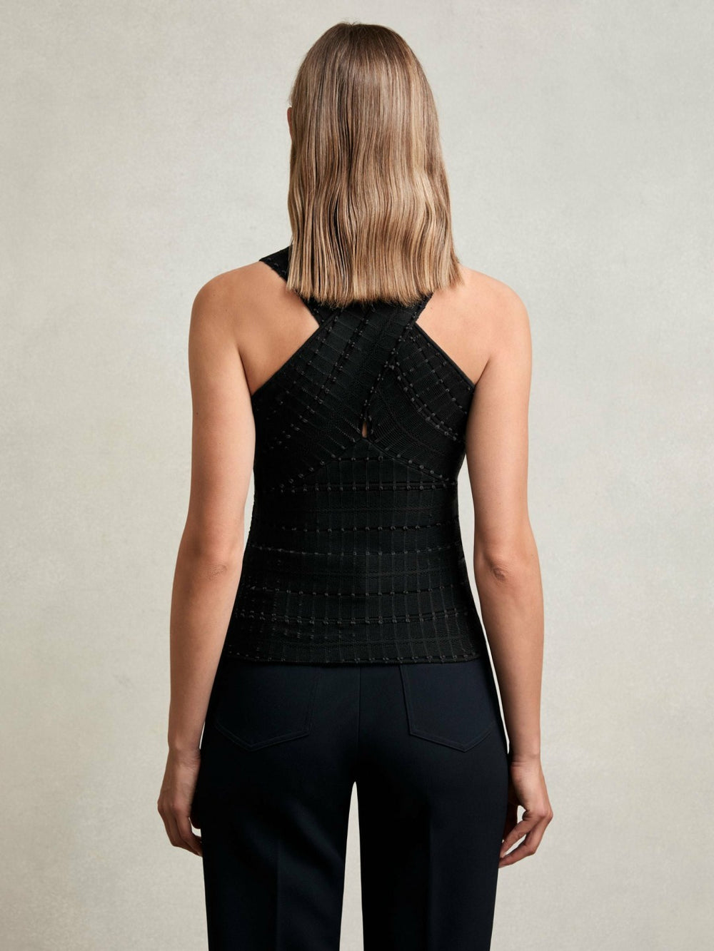 Cross Neck Textured Top Black | Womens