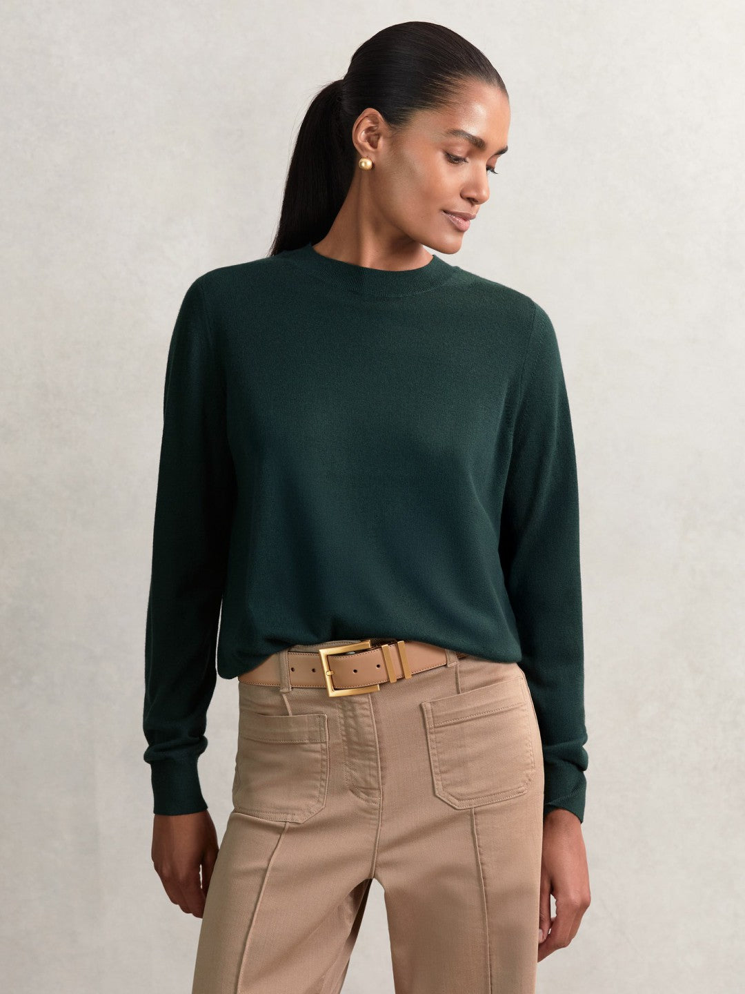 Merino Wool Crew-Neck Jumper Green | Womens