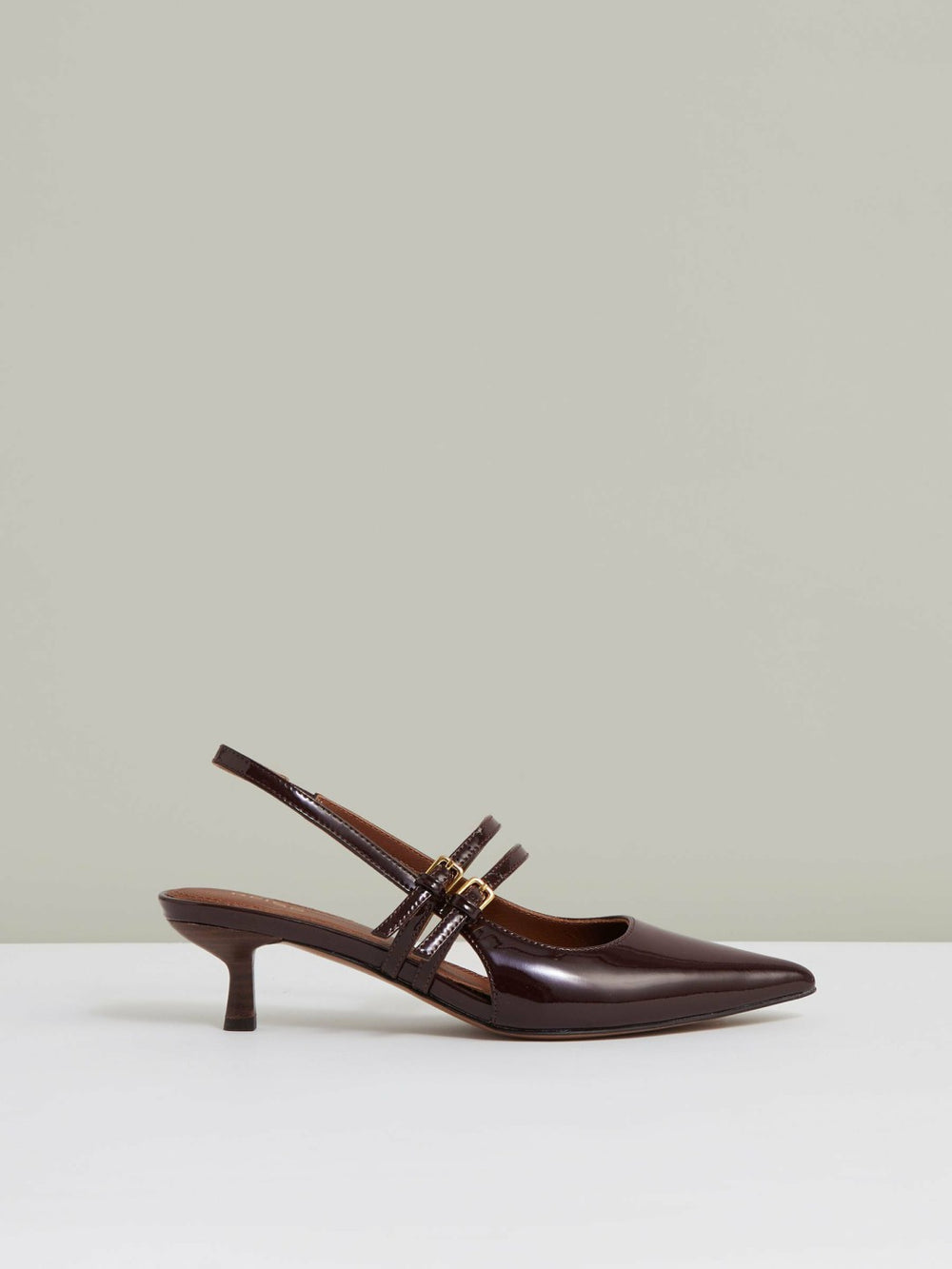 Leather Slingback Buckle Court Shoes Oxblood | Womens