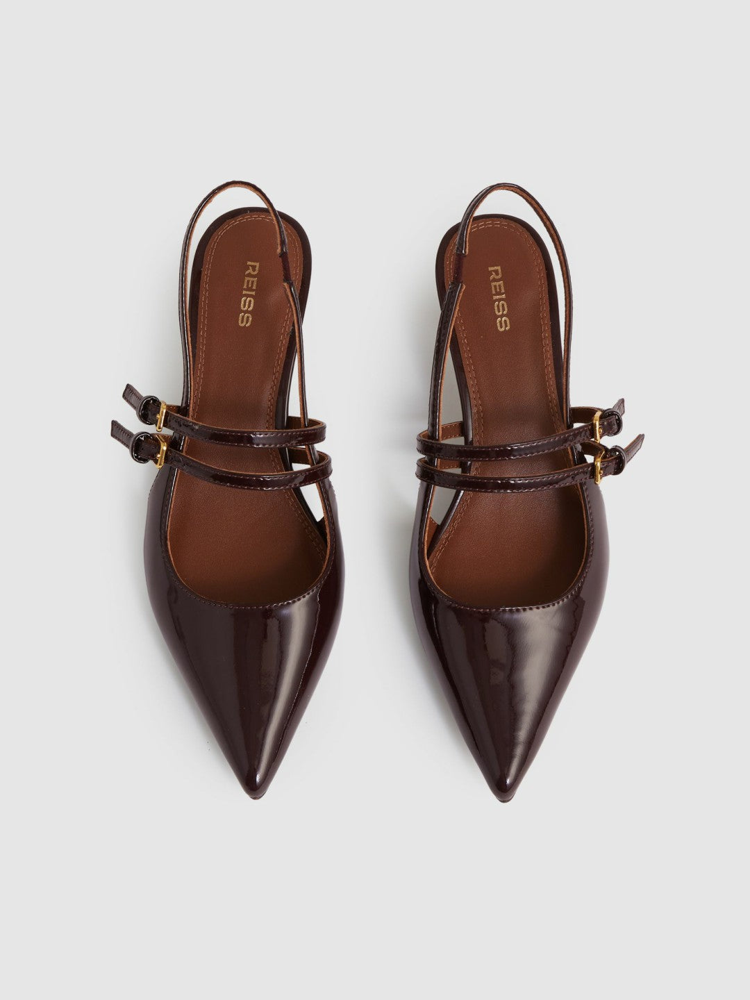 Leather Slingback Buckle Court Shoes Oxblood | Womens