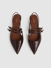 Leather Slingback Buckle Court Shoes Oxblood | Womens