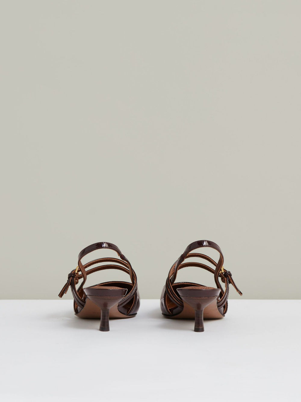 Leather Slingback Buckle Court Shoes Oxblood | Womens