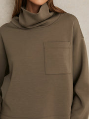 Interlock Jersey Funnel Neck Sweatshirt Khaki Green | Womens