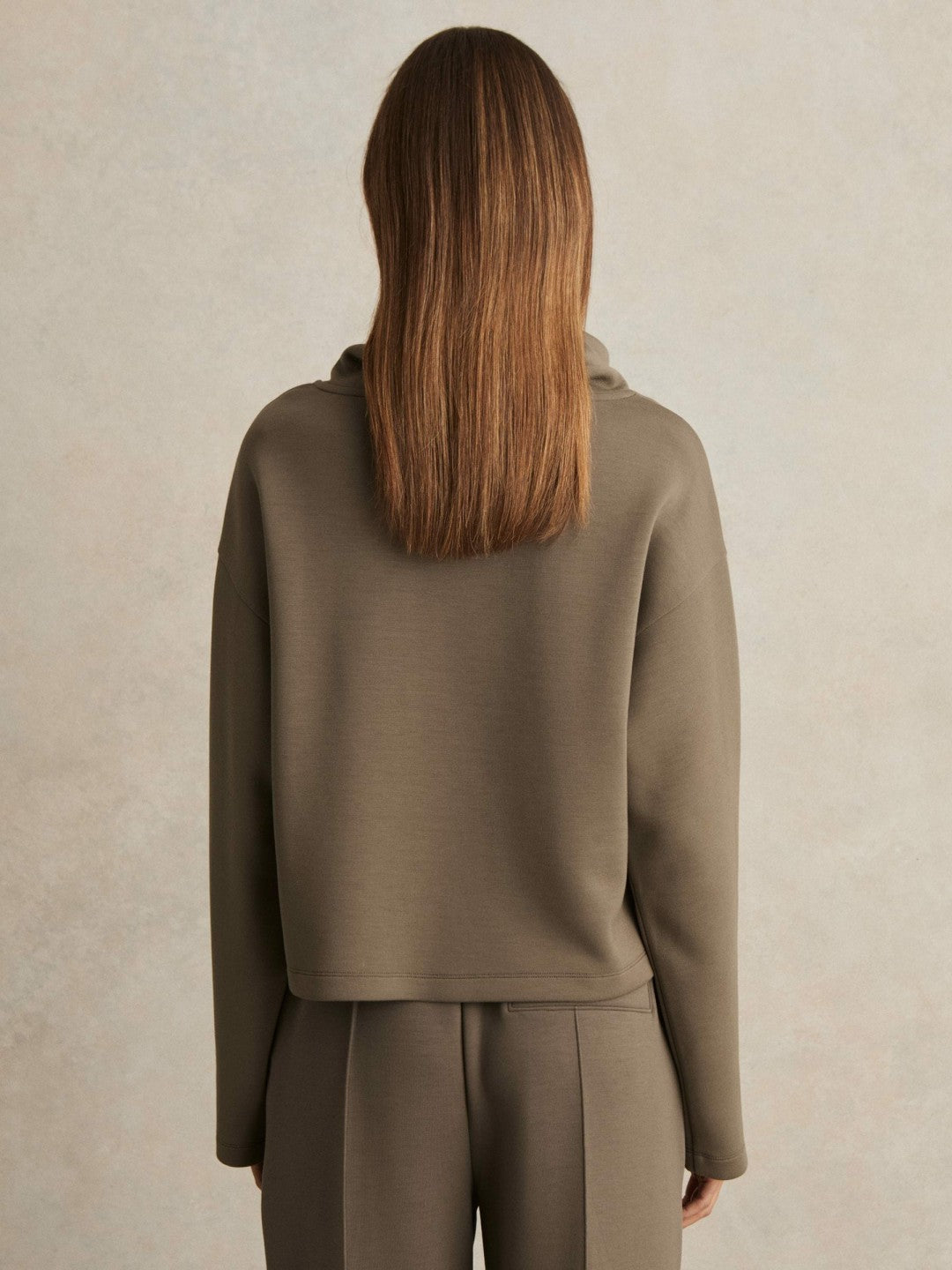 Interlock Jersey Funnel Neck Sweatshirt Khaki Green | Womens