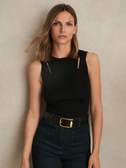 Cut-Out Rib-Knit Vest Black | Womens