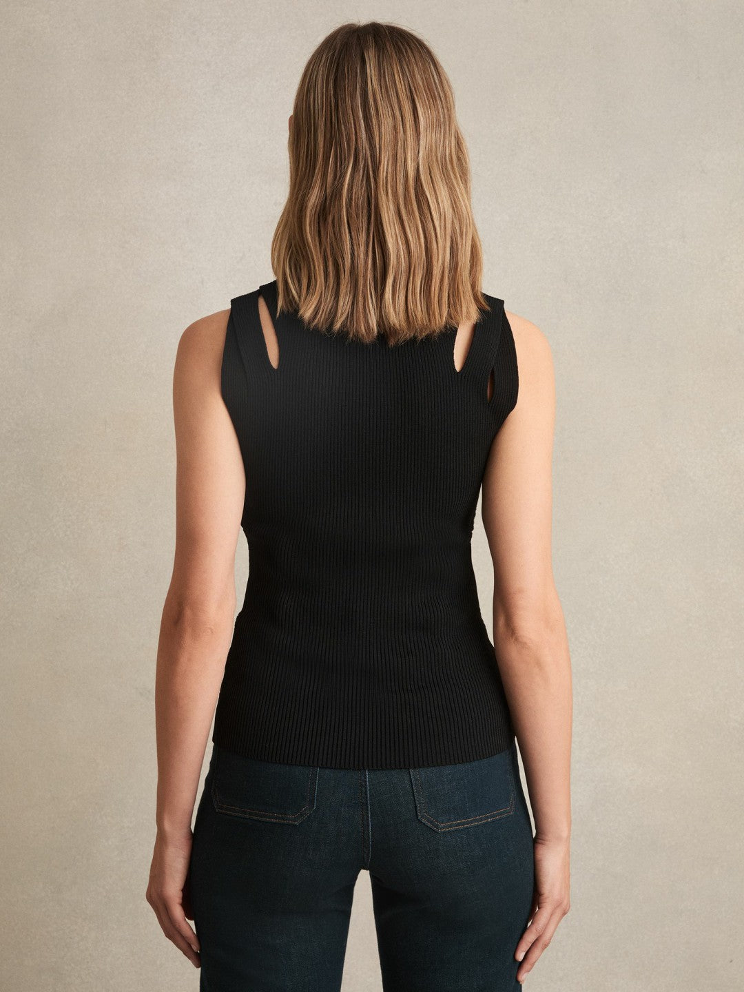 Cut-Out Rib-Knit Vest Black | Womens