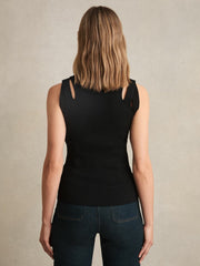 Cut-Out Rib-Knit Vest Black | Womens