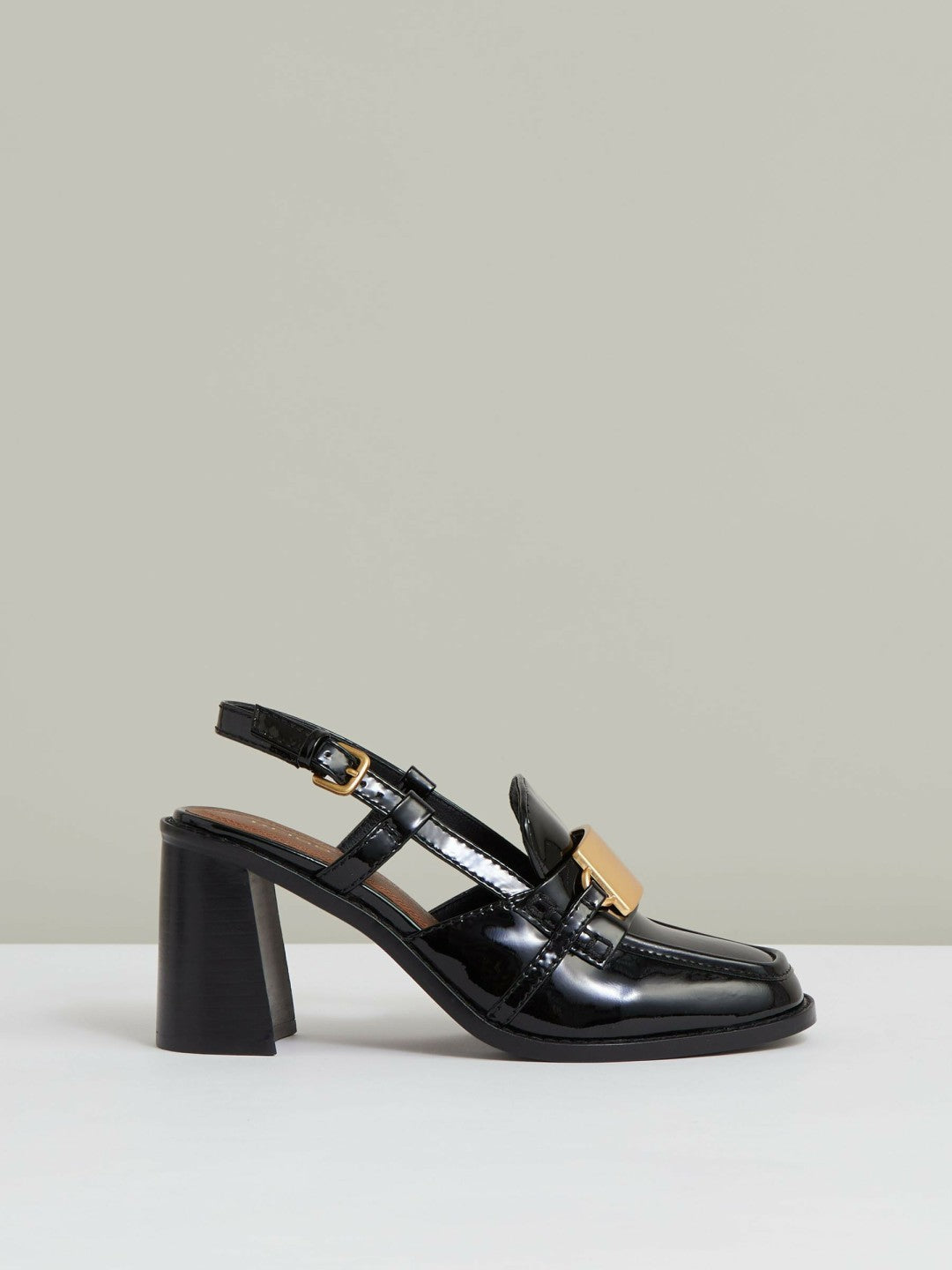 Patent Leather Slingback Heeled Loafers Black | Womens