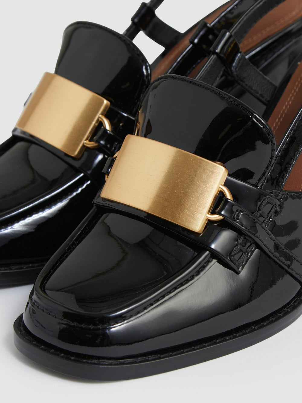 Patent Leather Slingback Heeled Loafers Black | Womens