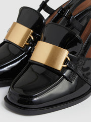 Patent Leather Slingback Heeled Loafers Black | Womens