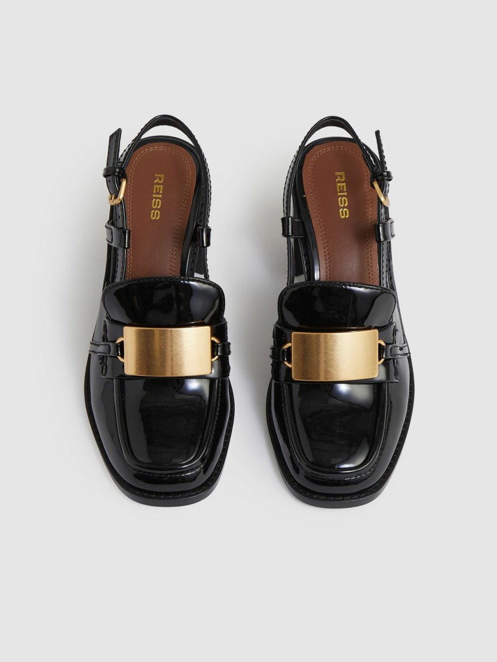 Patent Leather Slingback Heeled Loafers Black | Womens