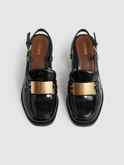 Patent Leather Slingback Heeled Loafers Black | Womens