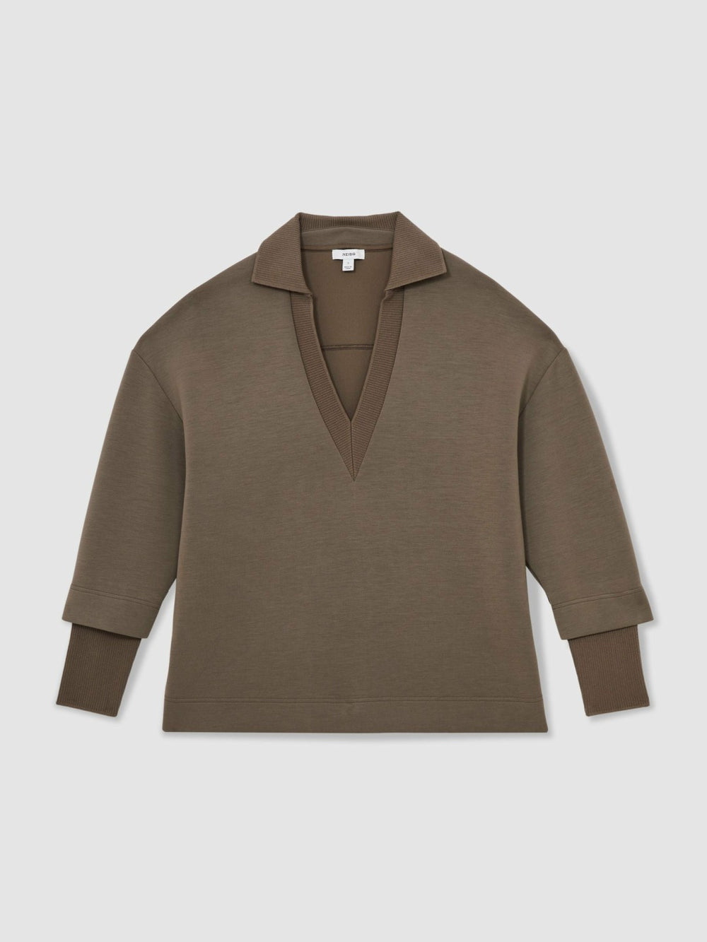 Interlock Open-Collar Sweatshirt Khaki Green | Womens
