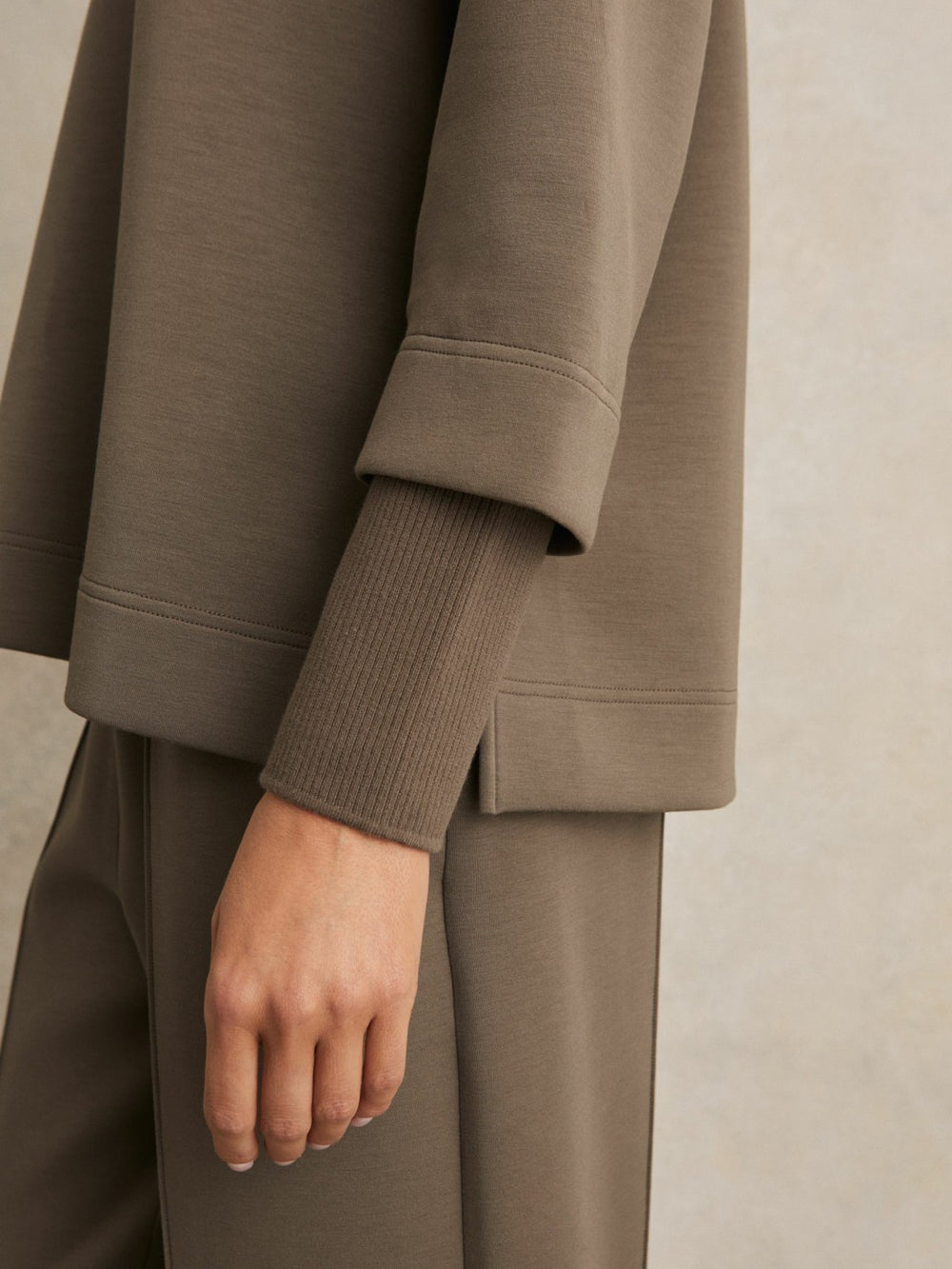 Interlock Open-Collar Sweatshirt Khaki Green | Womens