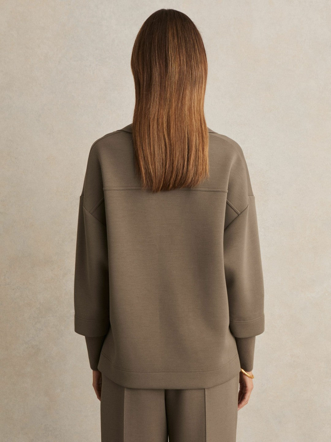 Interlock Open-Collar Sweatshirt Khaki Green | Womens